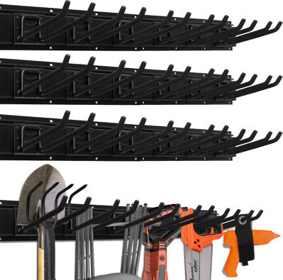 Passetas 64-Inch Heavy Duty Garage Organization Rack, 4 Packs Rails And 9 Adjustable Hooks, Tool Organizer Rack With Heavy Double Hooks Tracks Max Load 600LB