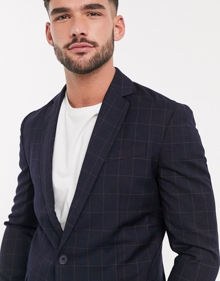 New Look tonal grid check suit jacket in navy