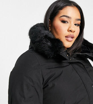 Sixth June Plus oversized longline parka coat with faux fur hood - ShopStyle