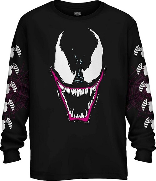 Venom MarvelComicsMen'sVenomGrinGraphicAdultCrewneckLong-SleeveT-Shirt(S)