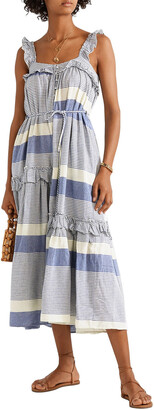 Apiece Apart Lypie Ruffle-trimmed Striped Cotton-gauze Maxi Dress