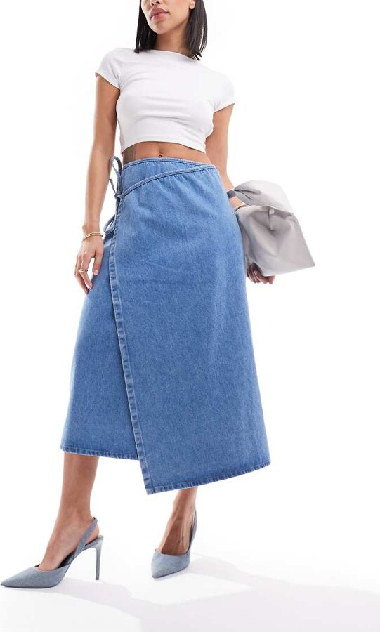 Nobody's Child Latimer wrap denim skirt in blue ShopStyle