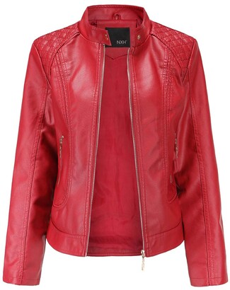 Mx Kingdom Women S Faux Leather Jacket Zip Vintage Slim Fitted Soft Ladies Biker Jacket Short Coat Moto Shopstyle