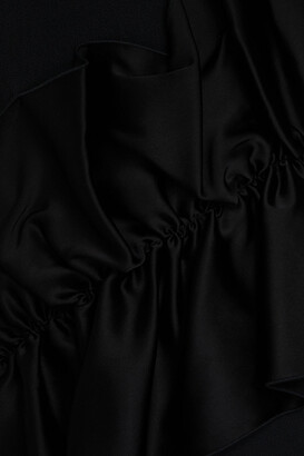 Christopher Kane Asymmetric satin-paneled ruffled crepe midi dress