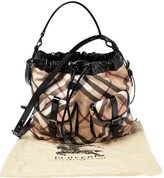 Thumbnail for your product : Burberry Black/Beige Supernova Coated Canvas and Patent Leather Drawstring Double Pocket Hobo