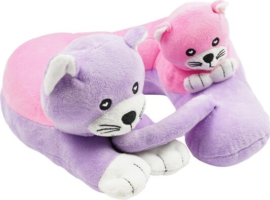 Cabeau CabeauEvolutionKidsTravelNeckPillowwithChinandHeadSupport,ButterySoftFabric,FunAnimalThemeDesign,PinkandPurple,Kitten,Packof1