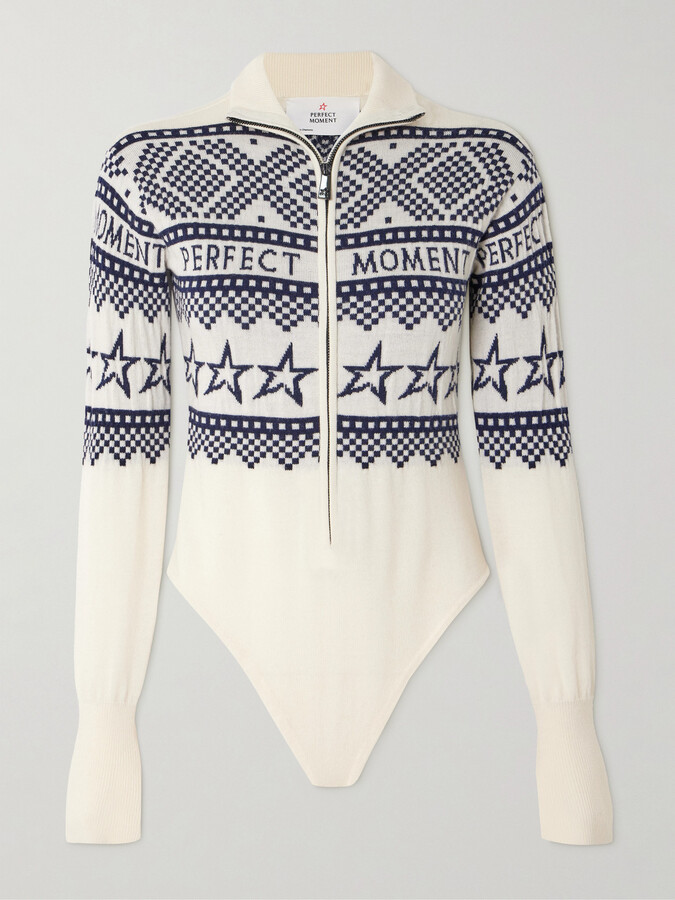 Perfect Moment Holiday Intarsia Merino Wool Bodysuit - White