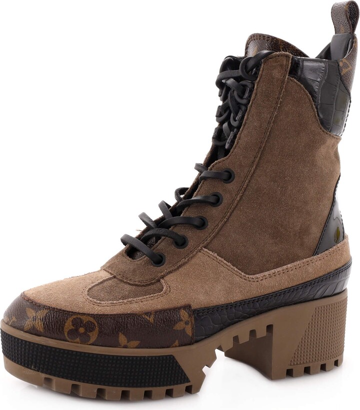 Louis Vuitton Multicolor Monogram Canvas and Suede Laureate Boots