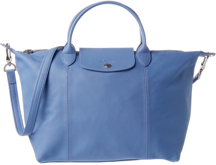 Le Pliage Cuir Medium Leather Short Handle Tote