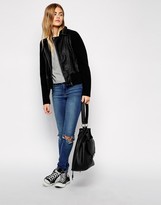 Thumbnail for your product : ASOS Leather Look Biker Jacket With Knitted Panels
