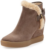 Thumbnail for your product : Aquatalia Cameron Faux-Fur-Trimmed Suede Wedge Bootie