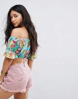 Thumbnail for your product : Missguided Tropical Print Bardot Crop Top