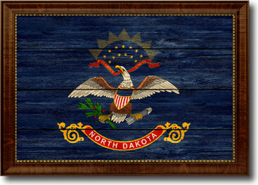 North Dakota State Textured Flag Print With Brown Gold Frame, 19x27