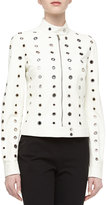 Thumbnail for your product : Michael Kors Grommet Detailed Leather Moto Jacket, Optic White