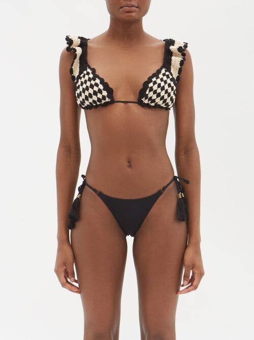 Zimmermann Anneke Tassel Crochet Triangle Bikini - Black Cream - ShopStyle  Two Piece Swimsuits