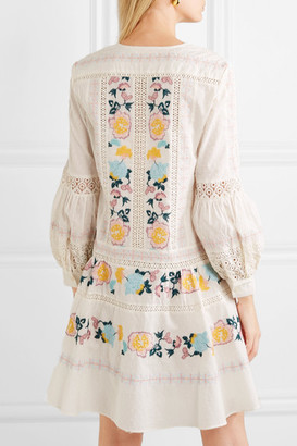 Tory Burch Boho Crochet-trimmed Embroidered Swiss-dot Cotton Mini Dress - Ivory