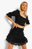 Thumbnail for your product : boohoo Textured Lace Frill Hem Skater Skirt