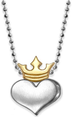 Alex Woo Rockstar Heart & Crown 16" Pendant Necklace in Sterling Silver & 18k Gold-Plate
