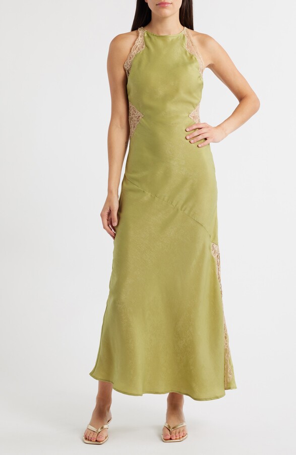Topshop Lace Inset Sleeveless Satin Midi Dress