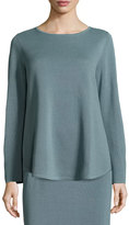 Thumbnail for your product : Eileen Fisher Long-Sleeve Silk/Cotton Interlock Boxy Top, Blue Steel, Plus Size