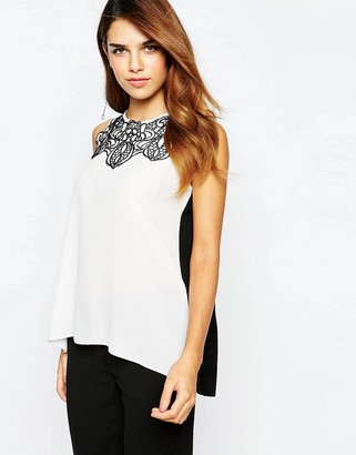 Lipsy Top With Lace Trim - White