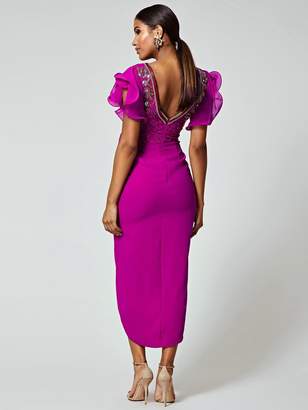 Virgos Lounge Frill Sleeve Embellished Midi Dress - Pink