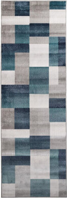 Latitude Run 8' Teal And Gray Patchwork Power Loom Stain Resistant Runner Rug