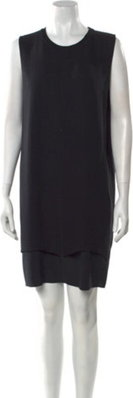 Vince Silk Shift Dress Black Raw-Edge Trim Sleeveless with Crew Neck Concealed Zip Closure at Back