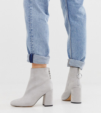 London Rebel wide fit high block heel boots in grey