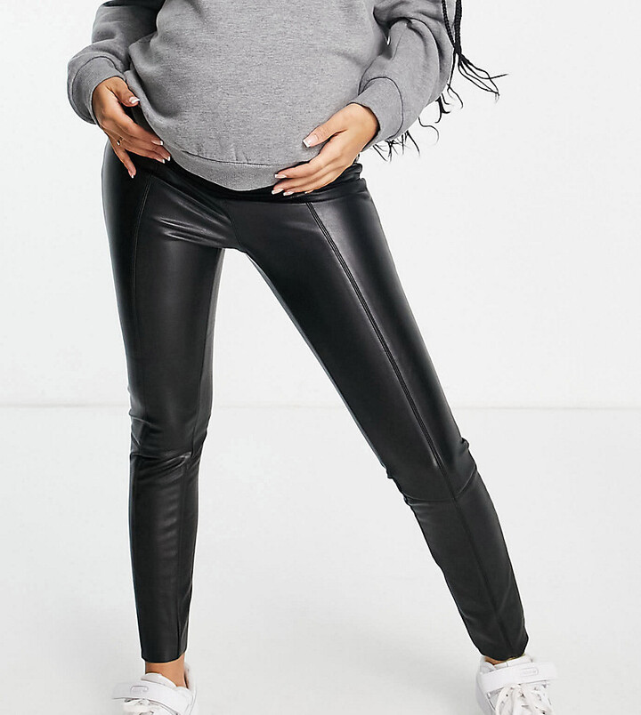 Maternity Pants Faux Leather Spring Autumn Slim Pregnant Women Trousers Leggings 
