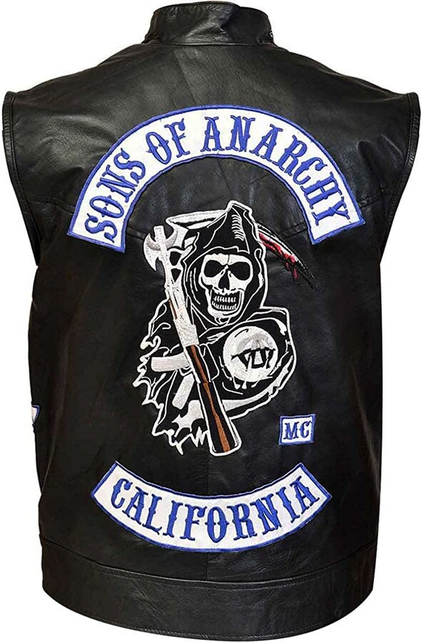 Fashion_First Sons Of Anarchy Jacket Motorcycle Leather Waistcoat Black Vest Biker Cut Leather