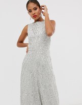 Thumbnail for your product : Maya Tall allover stripe embellished trophy maxi dress in silver