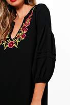 Thumbnail for your product : boohoo Embroidered V Neck Smock Dress