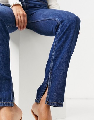 Stradivarius straight leg jeans with split hem in blue - ShopStyle