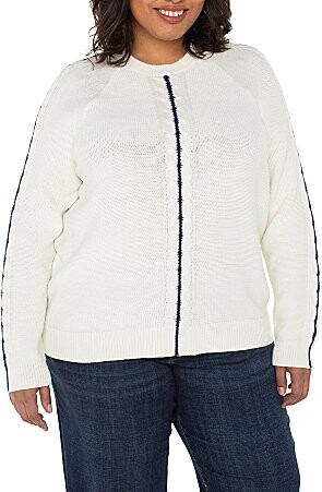 Liverpool Los Angeles Plus Size Crew Neck Long Sleeve Contrast Trim Knit Sweater