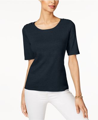 Karen Scott Lace-Up Elbow-Sleeve Top, Created for Macy's