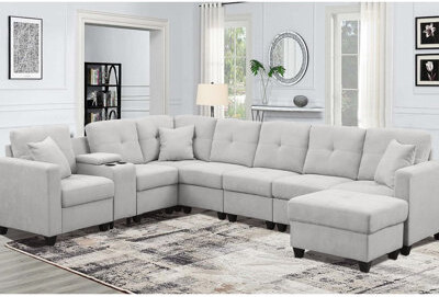 Latitude Run 7 - Seat Sectional In Grey Velvety Microfiber Skin Design Two Cup Holders And Solid Wood Structure  Soft Velvet Fabric High Density Cushions Ext