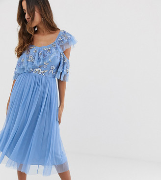 Maya cami strap sequin top tulle detail midi dress with ruffle skirt in bluebell