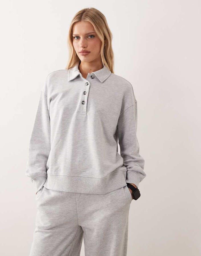 Gina Tricot polo collar sweater in heather gray - part of a set