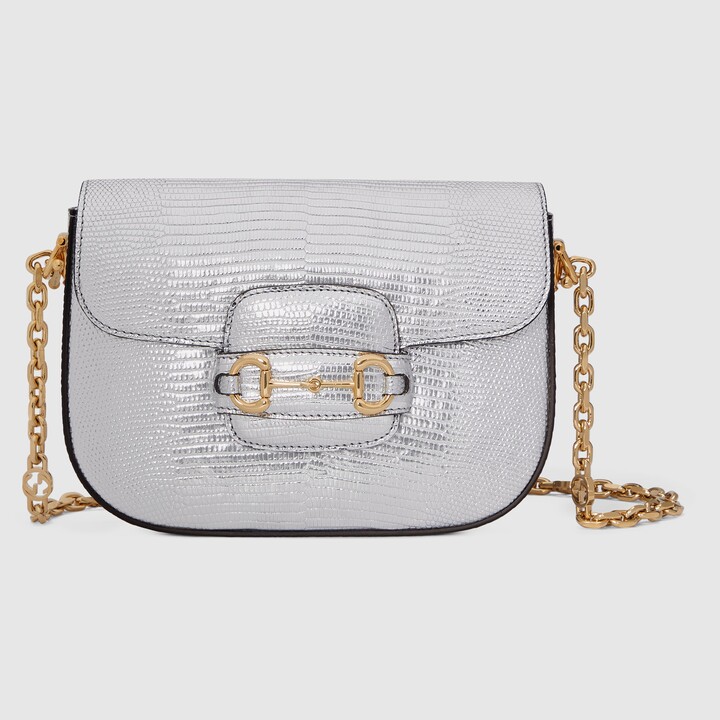 Gucci Diana mini lizard tote bag in silver lizard