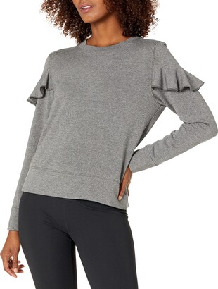 Core 10 Amazon Brand Women's Cloud Soft Yoga Fleece Ruffle Sleeve Crew Sweatshirt