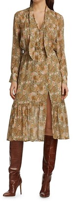Paige Koralina Tie-Neck Floral Silk Midi Dress
