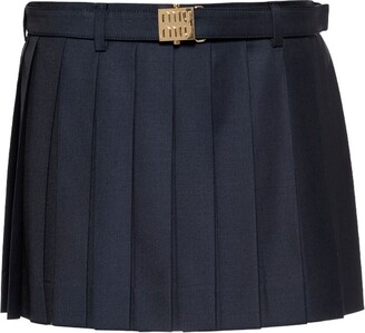 Miu Miu Batavia pleated wool mini skirt - ShopStyle