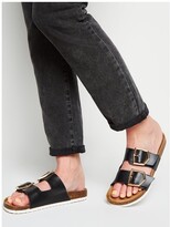 Thumbnail for your product : New Look Leather-Look Buckle Strap Footbed Sliders - Black