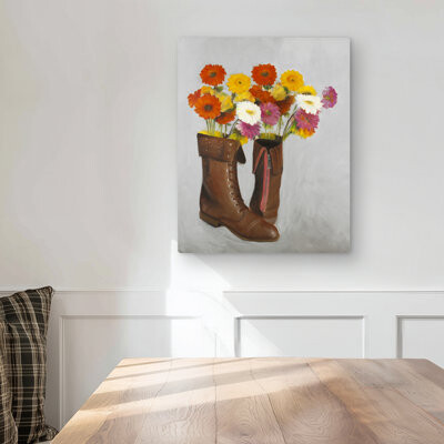 Begin Edition International Inc. Boots with Daisies Flowers - Rustic Metal Print for Home Decor