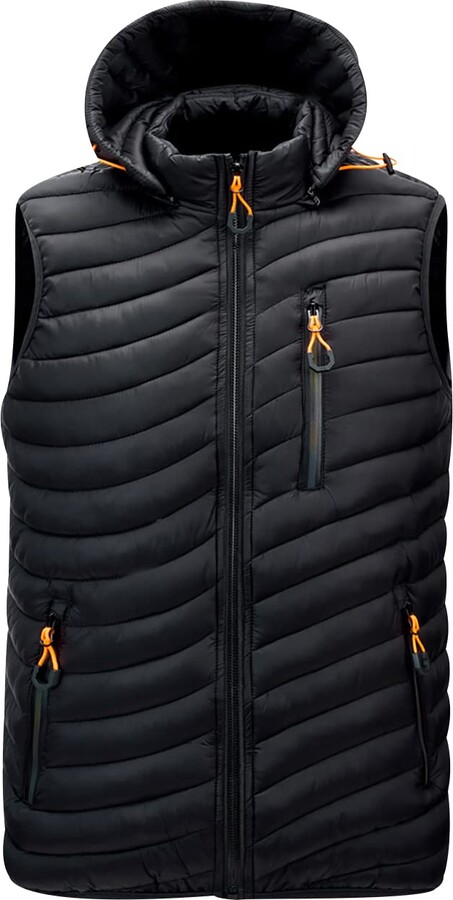 Mens Hooded Down Puffer Gilet Vest Body Warmer Cotton Blend Waistcoat Padded Jacket Outwear Winter Ultralight Gilets with Zipper Pockets with Comfortable Hood