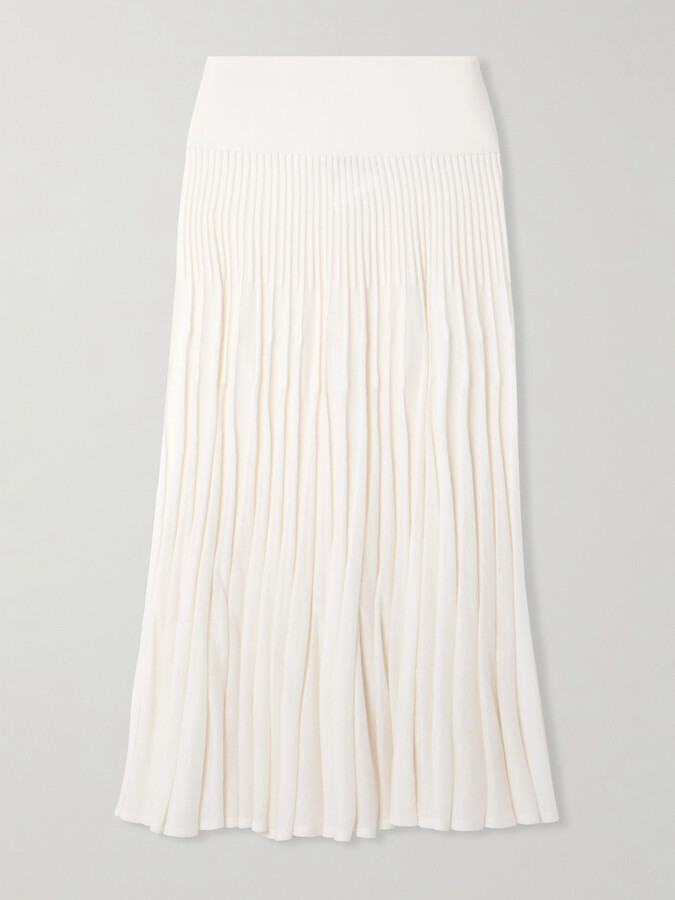 Alaia Pleated Wool Midi Skirt - White