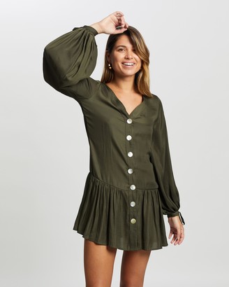 Atmos & Here Atmos&Here - Women's Green Mini Dresses - Camile Tie Sleeve Smock Mini Dress - Size 18 at The Iconic