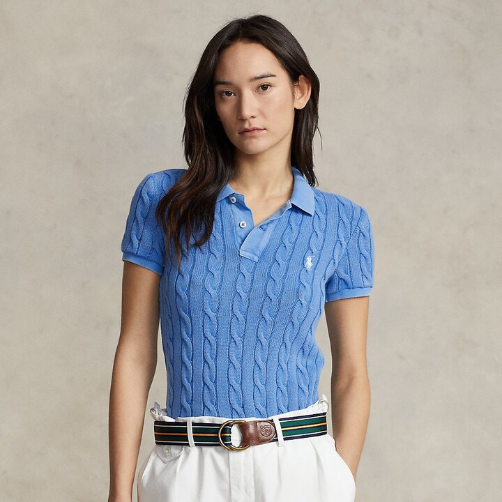 Ralph Lauren Sequined Cable-Knit Polo Shirt - ShopStyle Tops