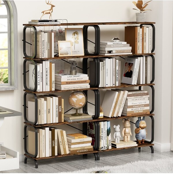 Racxily5-TierBookshelfRusticBrownTallBookcaseWood&MetalStorageOrganizerforHome&OfficeBlack